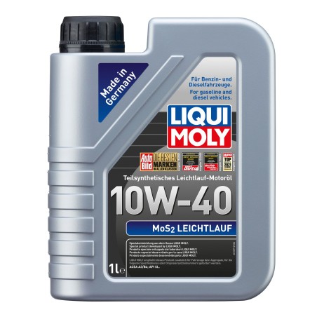 Photographie d'un bidon de MoS2 Anti Usure Leichtlauf 10W-40 | Huile moteur voiture Liqui Moly