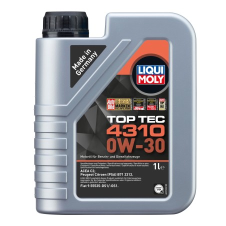 Photographie d'un bidon de TOP TEC 4310 0W-30 | Huile moteur voiture Liqui Moly