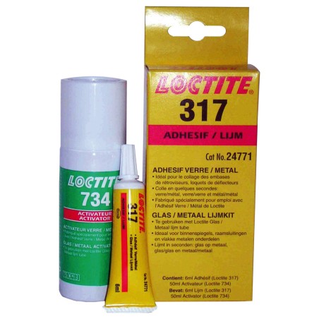 Photographie du produit d'entretien Kit de Fixation Verre/Métal LOCTITE AA 317/734 - Tube 6mL + Aerosol 50mL