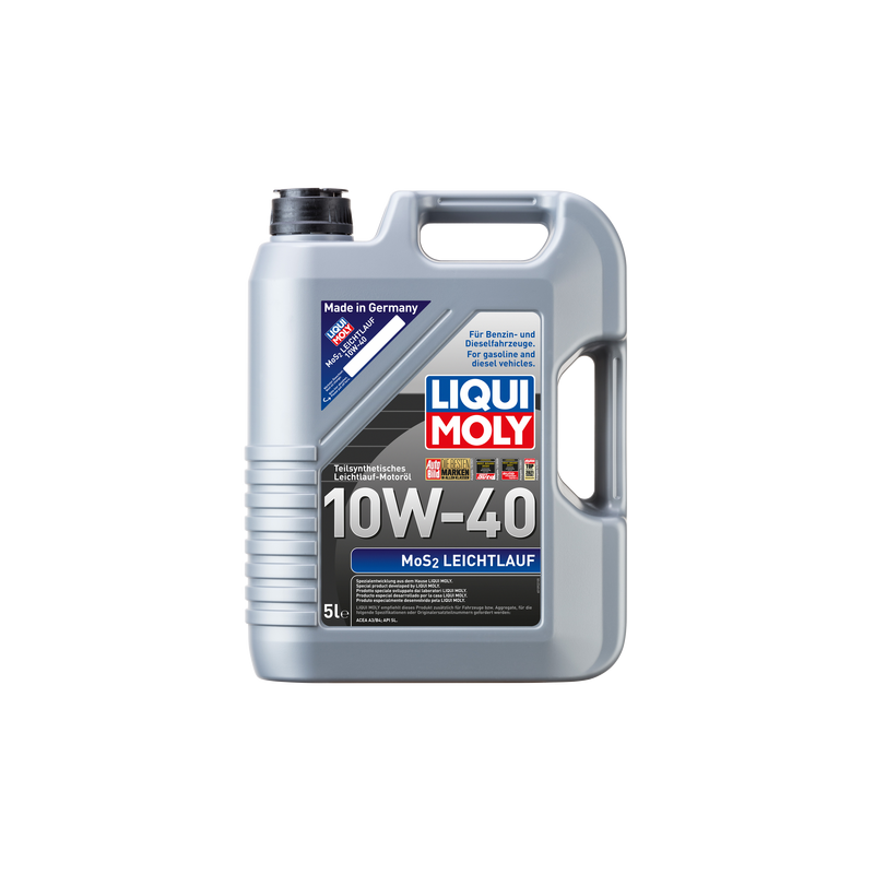 Photographie d'un bidon de MoS2 Anti Usure Leichtlauf 10W-40 | Huile moteur voiture Liqui Moly