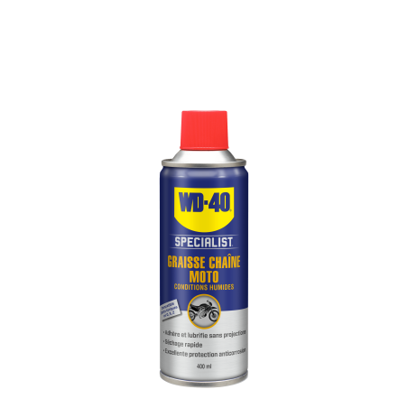 Photographie d'une huile de moteur Graisse Chaine Moto Conditions Humides WD40 400mL Photographie d'une huile de moteur Graisse Chaine Moto Conditions Humides WD40 400mL