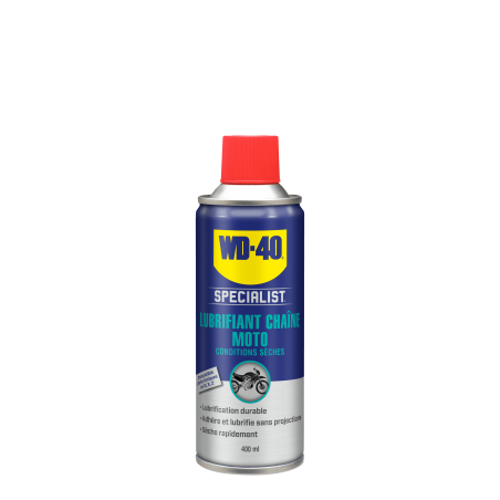 Photographie d'une huile de moteur Lubrifiant Chaîne Moto Conditions Sèches WD40 400mL