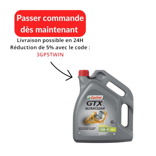 bouton passer commander, livraison possible en 24H, réduction de 5% avec le code 3GP5TWIN pour huile moteur castrol gtx ultraclean 10W40 A3/B4