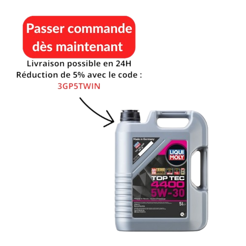 bouton passer commander, livraison possible en 24H, réduction de 5% avec le code 3GP5TWIN pour huile moteur liqui moly top tec 4400 5W30